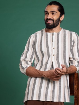 Sangria Men Striped Straight Kurta(White)