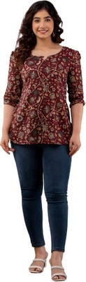 Madfury Women Printed Straight Kurta(Maroon)