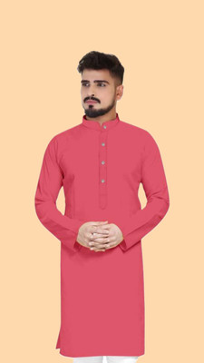 HouseOfCommon Men Solid A-line Kurta(Pink)