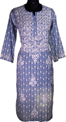 Nazaqat Women Chikan Embroidery Ethnic Dress Kurta(Blue)