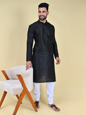 MANNYATA Men Solid A-line Kurta(Dark Blue)