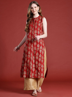 ANOUK Women Printed A-line Kurta(Maroon)