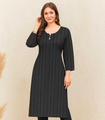AQB FASHION Women Striped A-line Kurta(Black)