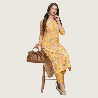 HouseOfCommon Women Solid Straight Kurta(Yellow)