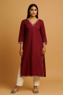 RANGRAIL Women Solid A-line Kurta(Maroon)