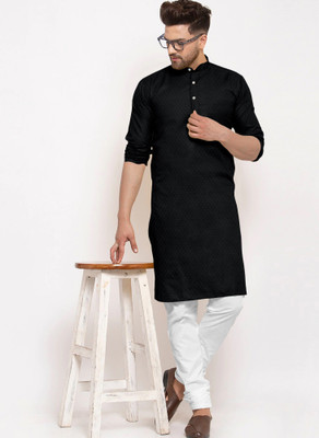 Kali Trendz Men Embroidered Straight Kurta(Black)