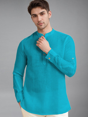 UNIFAV Men Solid A-line Kurta(Brown)