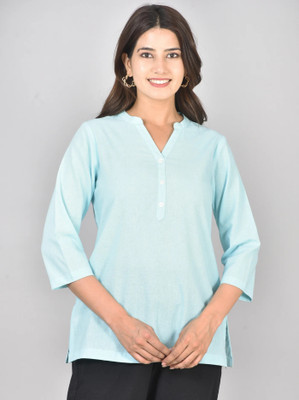 MIRHANIKA Women Solid A-line Kurta(Light Blue)