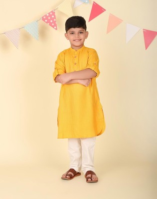 Fabindia Boys Woven Design A-line Kurta(Yellow)