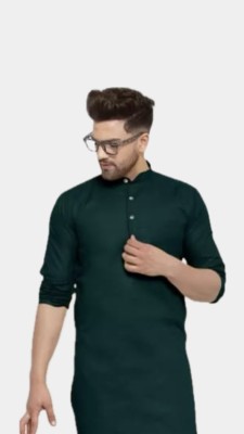 VINAARI Men Solid A-line Kurta(Dark Green)