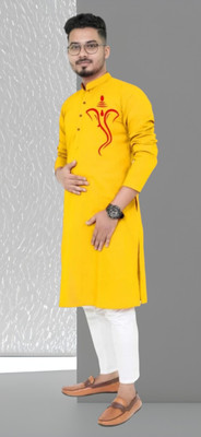 Mamta fab Men Printed Straight Kurta(Yellow)