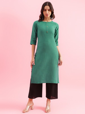 Divastri Women Solid Straight Kurta(Green)