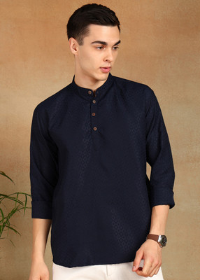 FUBAR Men Printed Straight Kurta(Blue)
