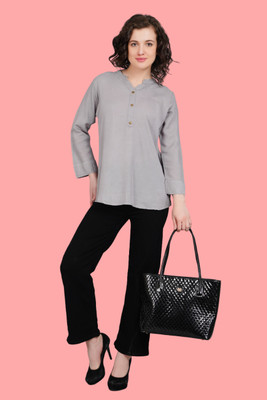 NEW-18 Women Solid Straight Kurta(Grey)