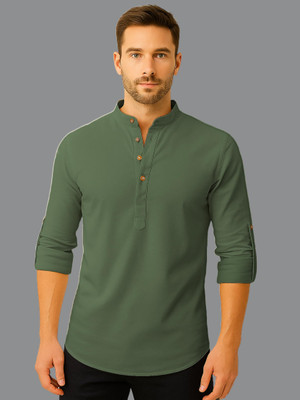 indirae Men Solid A-line Kurta(Light Green)
