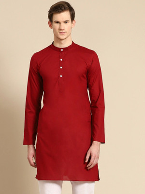 Rajubhai Hargovindas Men Solid Straight Kurta(Red)