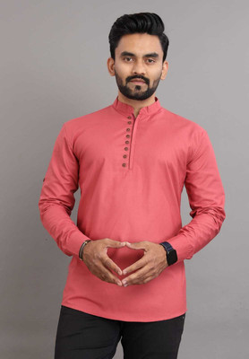 RADHE RADHE Men Solid Straight Kurta(Pink)