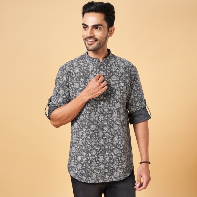 Indus Route by Pantaloons Men Printed Straight Kurta(Grey)