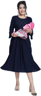 Shri Shyama Creation Women Printed A-line Kurta(Dark Blue)