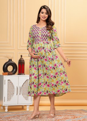 Fabslook Women Floral Print Anarkali Kurta(Light Green, Purple)