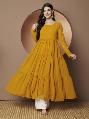 Poshak Hub Women Solid Anarkali Kurta(Yellow)
