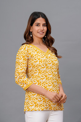 AMIT FASHION HUB Women Floral Print A-line Kurta(Yellow)