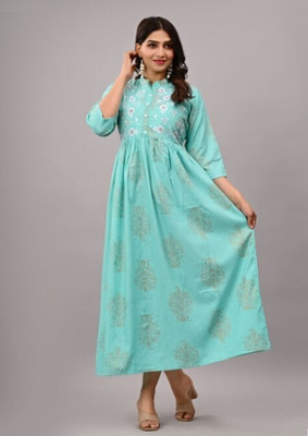 Tejal Textile Women Embroidered Anarkali Kurta(Green)
