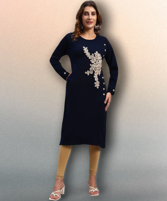 HEMLOCK Women Embroidered Straight Kurta(Blue)