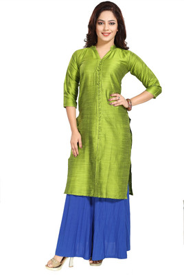TattvaLoom Women Solid Straight Kurta(Green)