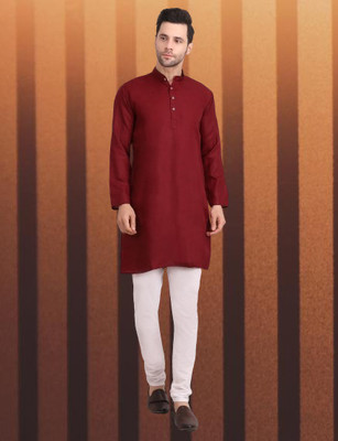 BISWAS Men Solid Straight Kurta(Red)
