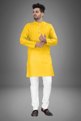 iKrishna Men Solid Straight Kurta(Yellow)