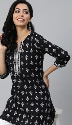 NKP Women Printed A-line Kurta(Black)