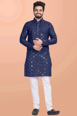 shreeram Men Embellished Straight Kurta(White)