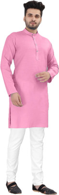 StoneHeart Men Solid Straight Kurta(Pink)