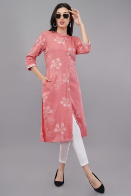 shruthi Women Printed Straight Kurta(Pink, White)