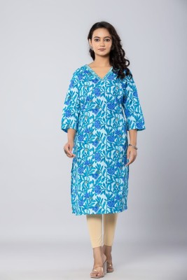 Kesaria Textile Company Women Geometric Print Straight Kurta(Blue)