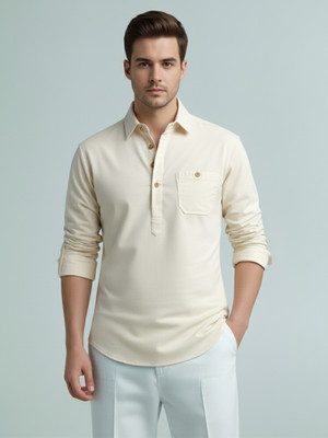 Vida Loca Men Solid A-line Kurta(Beige)