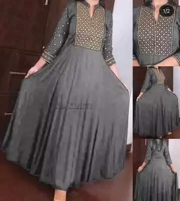 Asbp Garments I Women Embroidered Anarkali Kurta(Grey)