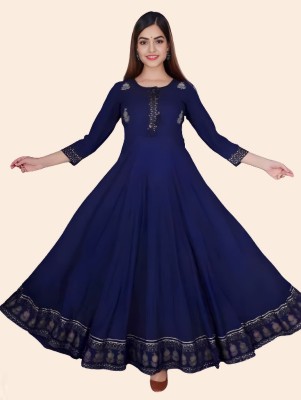 Kapishreshth Women Embroidered Anarkali Kurta(Dark Blue, Gold)