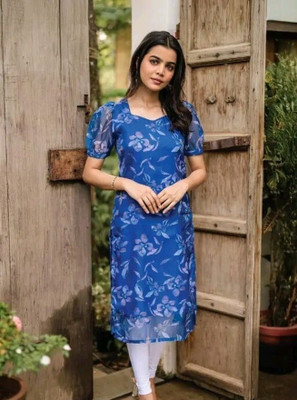 Byaara Women Floral Print, Printed Straight Kurta(Blue)