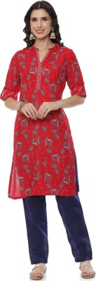 RANGRITI Women Printed Straight Kurta(Red)