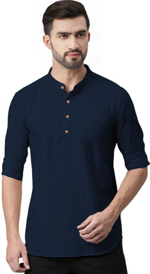 BHUVIKOO Men Solid A-line Kurta(Dark Blue)