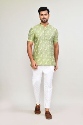 POLY2FAB Men Printed Straight Kurta(Light Green)