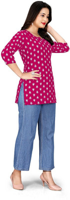 HOCC Women Printed Straight Kurta(Pink)