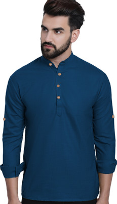 HouseOfCommon Men Solid Straight Kurta(Blue)
