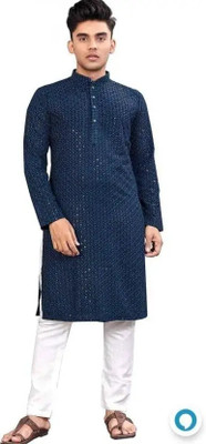 SHWENILA Men Embellished A-line Kurta(Blue)