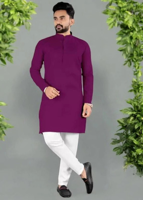 Rashmicreation Men Solid Straight Kurta(Purple)