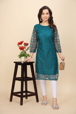 Manthan Creation Women Floral Print A-line Kurta(Blue)