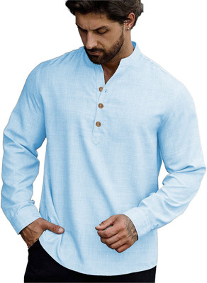 HouseOfCommon Men Self Design Straight Kurta(Light Blue)