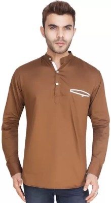 Aditya Fashion Men Solid Straight Kurta(Brown)